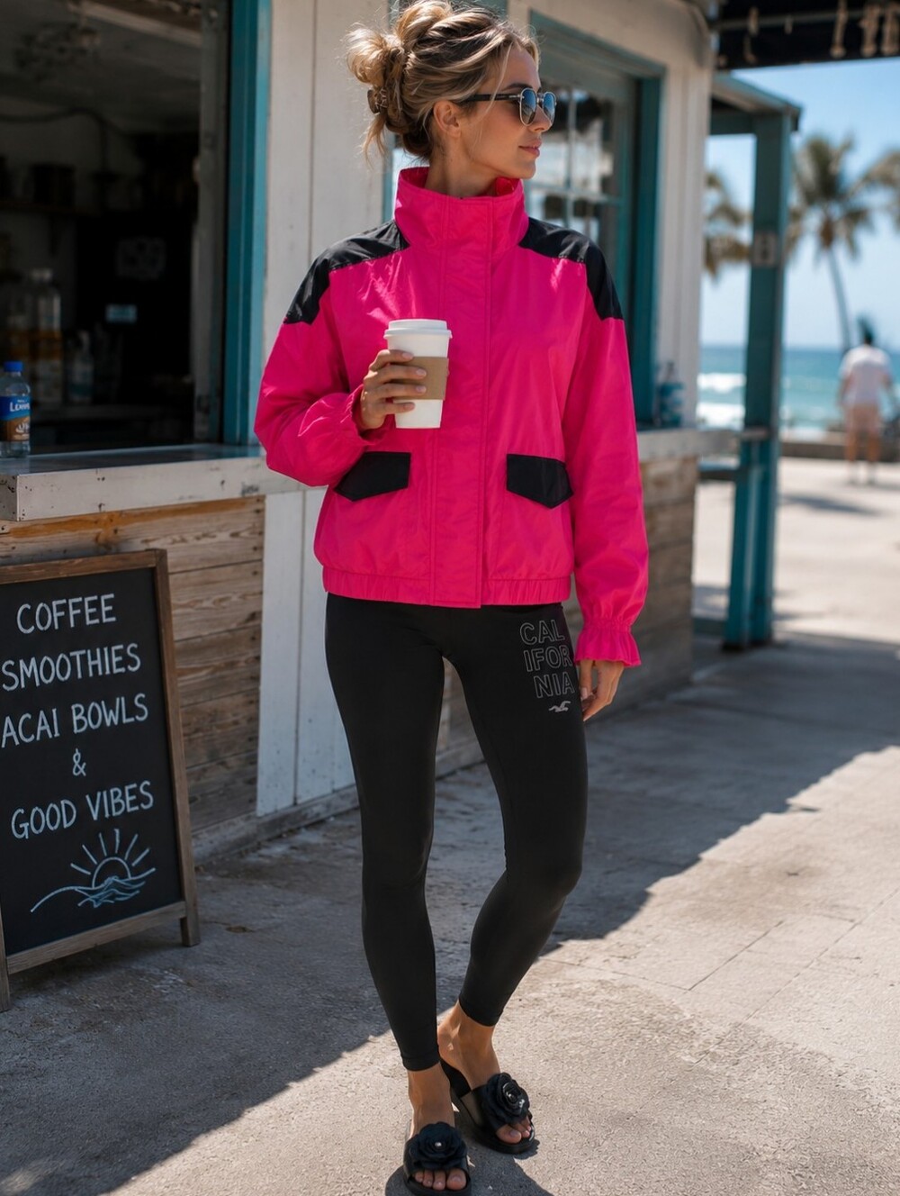Isabella Activewear Cropped Bomber Jacket Forza Stretch M Pink Black NWT